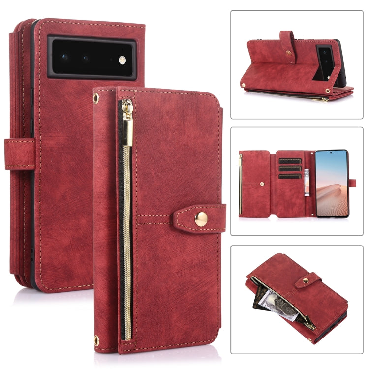 For Google Pixel 6 Dream 9-Card Wallet Zipper Bag Leather Phone Case(Red) - Google Cases by PMC TechLife | Online Shopping South Africa | PMC TechLife | Buy Now Pay Later Mobicred