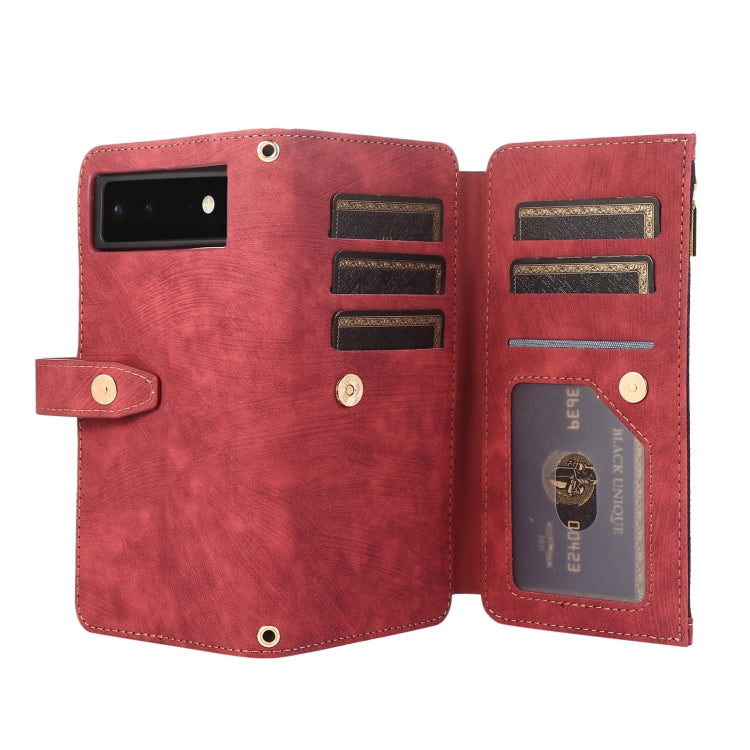 For Google Pixel 6 Dream 9-Card Wallet Zipper Bag Leather Phone Case(Red) - Google Cases by PMC TechLife | Online Shopping South Africa | PMC TechLife | Buy Now Pay Later Mobicred