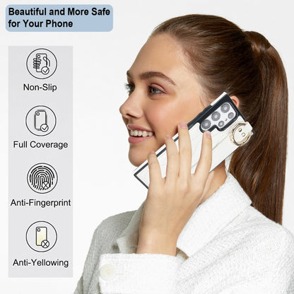 For Samsung Galaxy S22 Ultra Non-slip Full Coverage Ring PU Phone Case with Wristband(White) - Galaxy S22 Ultra 5G Cases by PMC Jewellery | Online Shopping South Africa | PMC Jewellery