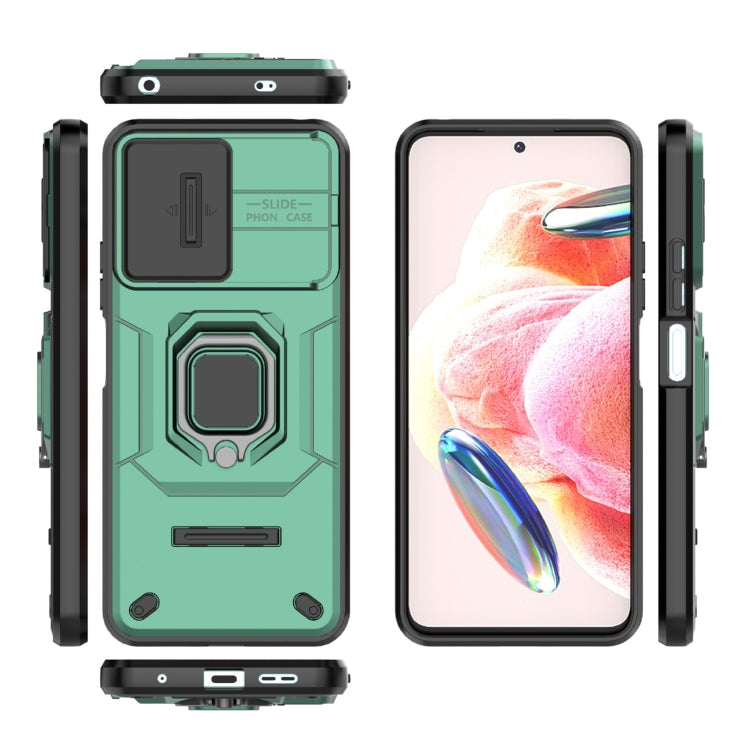 For Xiaomi Redmi Note 12 4G Global Sliding Camshield TPU + PC Shockproof Phone Case with Holder(Green) - Xiaomi Cases by PMC Jewellery | Online Shopping South Africa | PMC Jewellery | Buy Now Pay Later Mobicred