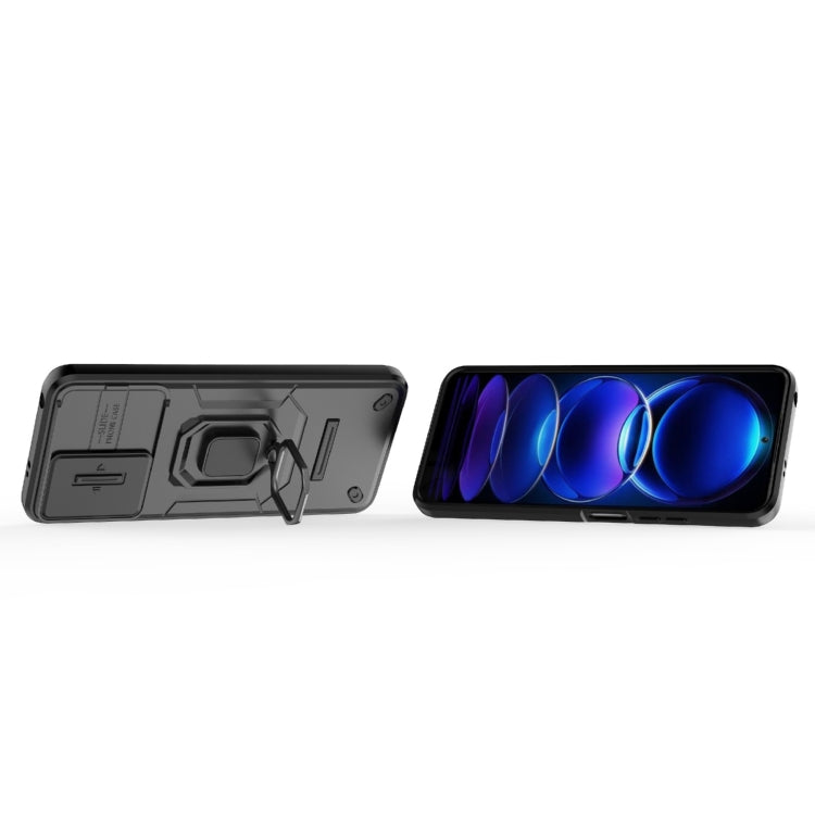 For Xiaomi Redmi Note 12 5G Global Sliding Camshield TPU + PC Shockproof Phone Case with Holder(Black) - Xiaomi Cases by PMC TechLife | Online Shopping South Africa | PMC TechLife | Buy Now Pay Later Mobicred