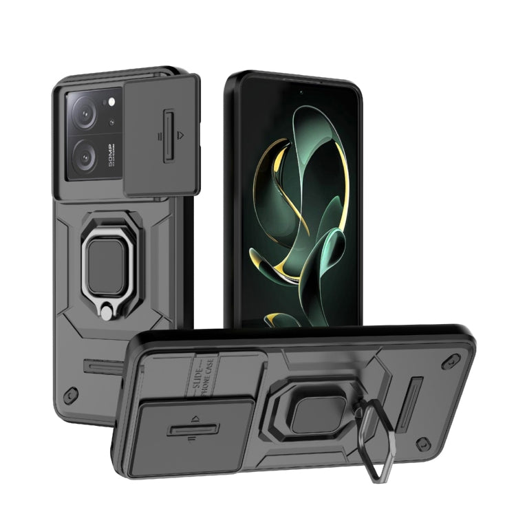 For Xiaomi Redmi K60 Ultra 5G Sliding Camshield TPU + PC Shockproof Phone Case with Holder(Black) - Xiaomi Cases by PMC Jewellery | Online Shopping South Africa | PMC Jewellery | Buy Now Pay Later Mobicred