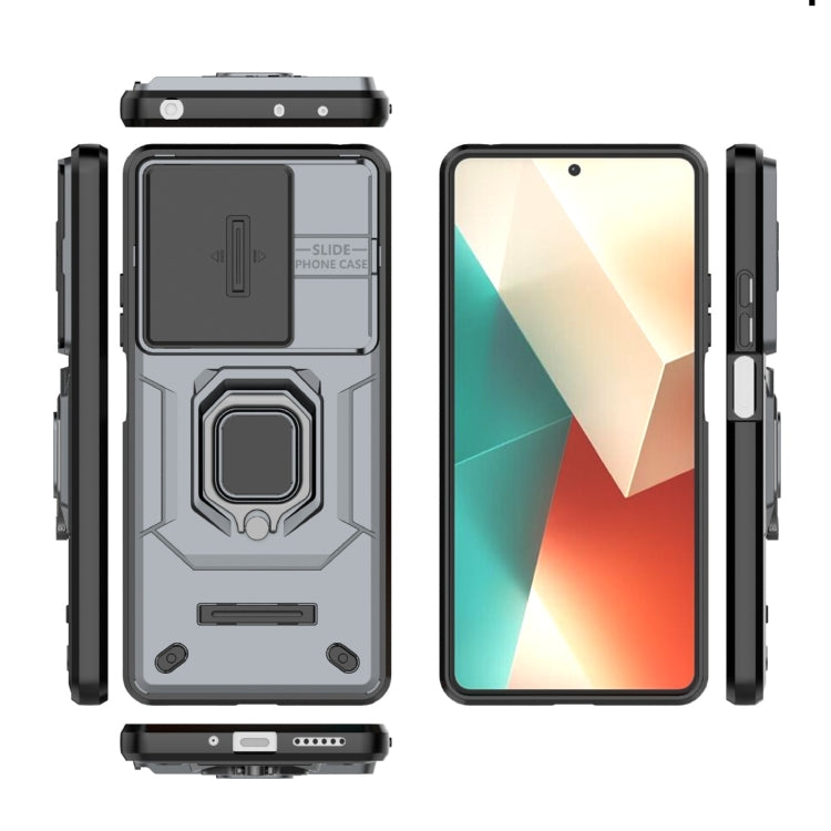 For Xiaomi Redmi Note 13 5G Sliding Camshield TPU + PC Shockproof Phone Case with Holder(Grey) - Note 13 Cases by PMC Jewellery | Online Shopping South Africa | PMC Jewellery | Buy Now Pay Later Mobicred