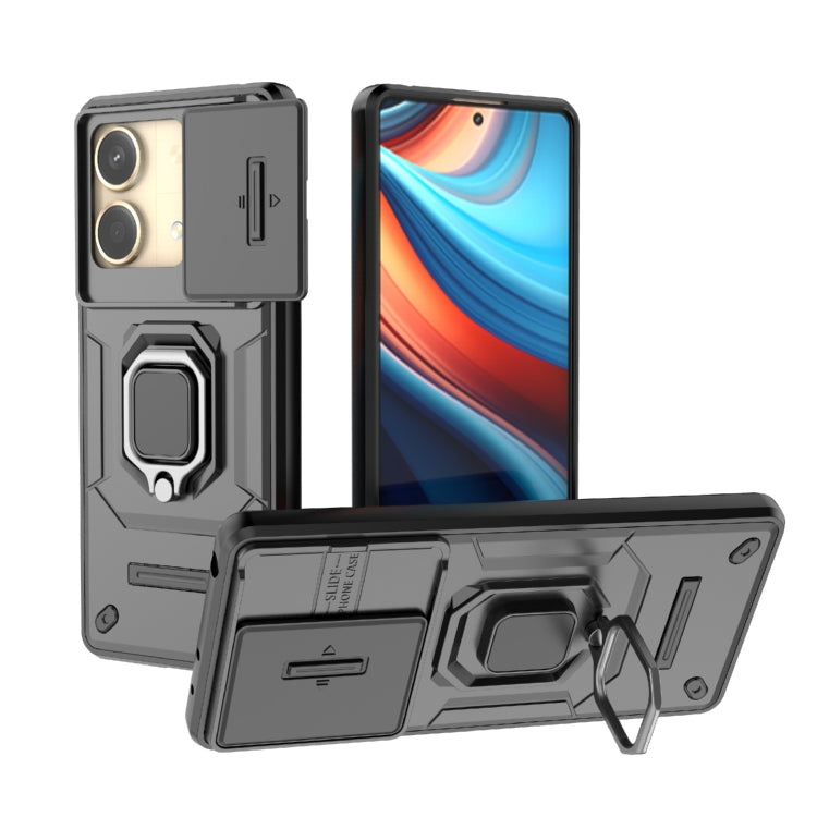 For Xiaomi Redmi Note 13R Pro 5G Sliding Camshield TPU + PC Shockproof Phone Case with Holder(Black) - Xiaomi Cases by PMC Jewellery | Online Shopping South Africa | PMC Jewellery | Buy Now Pay Later Mobicred