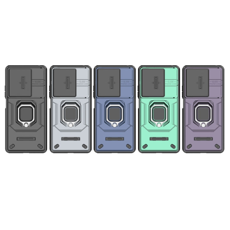 For Xiaomi Redmi Note 13R Pro 5G Sliding Camshield TPU + PC Shockproof Phone Case with Holder(Grey) - Xiaomi Cases by PMC TechLife | Online Shopping South Africa | PMC TechLife | Buy Now Pay Later Mobicred