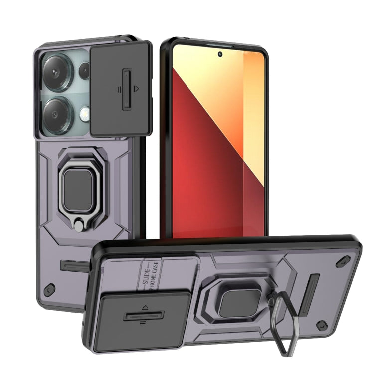 For Xiaomi Redmi Note 13 Pro 4G Global Sliding Camshield TPU + PC Shockproof Phone Case with Holder(Purple) - Note 13 Pro Cases by PMC TechLife | Online Shopping South Africa | PMC TechLife | Buy Now Pay Later Mobicred