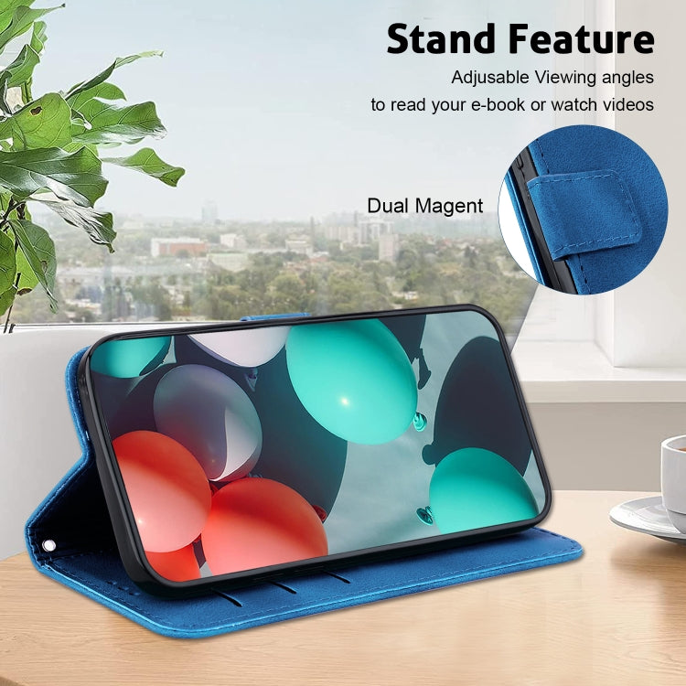 For OPPO Reno11 Global 7-shaped Embossed Leather Phone Case(Blue) -  by PMC TechLife | Online Shopping South Africa | PMC TechLife | Buy Now Pay Later Mobicred
