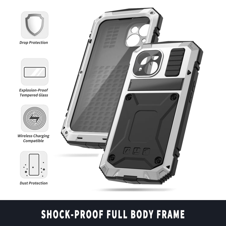 For iPhone 15 Plus R-JUST Shockproof Life Waterproof Dust-proof Metal + Silicone Phone Case with Holder(Silver) - iPhone 15 Plus Cases by R-JUST | Online Shopping South Africa | PMC Jewellery