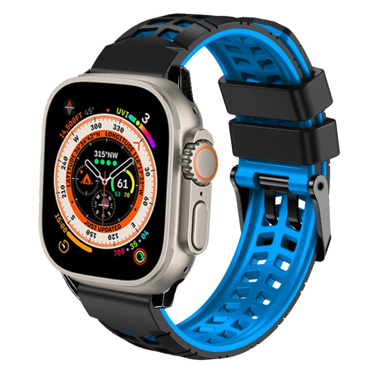 For Apple Watch Ultra 2 49mm Twill Dual-row Buckle Silicone Watch Band(Black Blue) - Watch Bands by PMC Jewellery | Online Shopping South Africa | PMC Jewellery