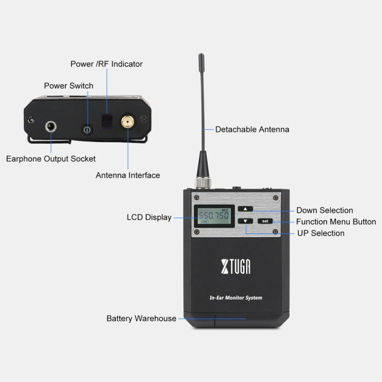 XTUGA  IEM1100 Professional Wireless In Ear Monitor System 1 BodyPacks(US Plug) - Microphone by XTUGA | Online Shopping South Africa | PMC Jewellery | Buy Now Pay Later Mobicred