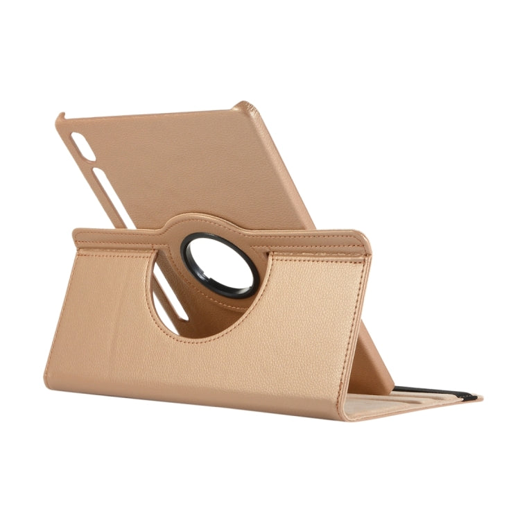 For Samsung Galaxy Tab S9 360 Degrees Rotation Holder Litchi Texture Leather Tablet Case(Golden) - Galaxy Tab S9 Cases by PMC Jewellery | Online Shopping South Africa | PMC Jewellery | Buy Now Pay Later Mobicred