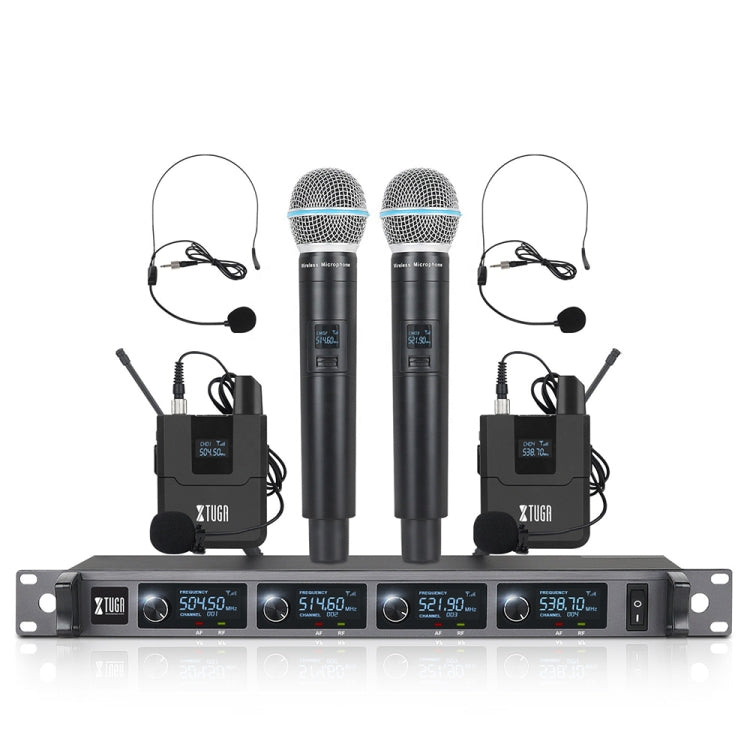 XTUGA A140-HB Wireless Microphone System 4 Channel Handheld Lavalier Headset Microphone(EU Plug) - Microphone by XTUGA | Online Shopping South Africa | PMC Jewellery | Buy Now Pay Later Mobicred