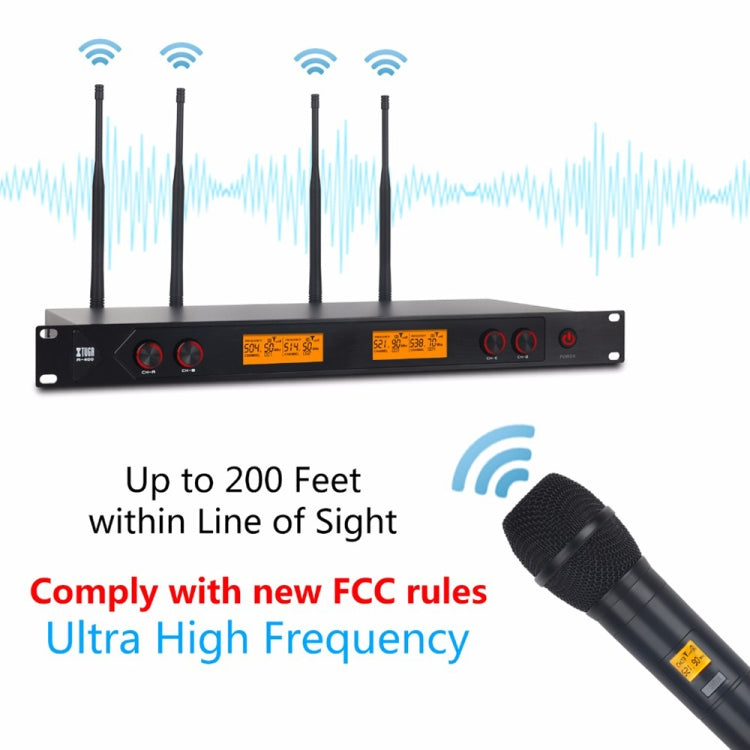 XTUGA A400-HB Professional 4-Channel UHF Wireless Microphone System with 2 Handheld & 2 Headset Microphone(EU Plug) - Microphone by XTUGA | Online Shopping South Africa | PMC Jewellery | Buy Now Pay Later Mobicred