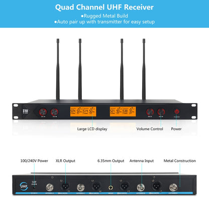 XTUGA A400-H Professional 4-Channel UHF Wireless Microphone System with 4 Handheld Microphone(EU Plug) - Microphone by XTUGA | Online Shopping South Africa | PMC Jewellery | Buy Now Pay Later Mobicred