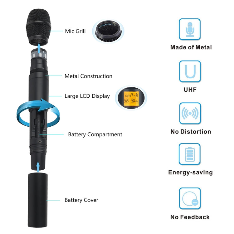 XTUGA A400-H Professional 4-Channel UHF Wireless Microphone System with 4 Handheld Microphone(EU Plug) - Microphone by XTUGA | Online Shopping South Africa | PMC Jewellery | Buy Now Pay Later Mobicred