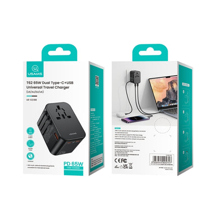 USAMS US-CC199 T62 65W PD Global Travel Fast Charger Power Adapter(Black) - Plug Adaptor by USAMS | Online Shopping South Africa | PMC Jewellery | Buy Now Pay Later Mobicred