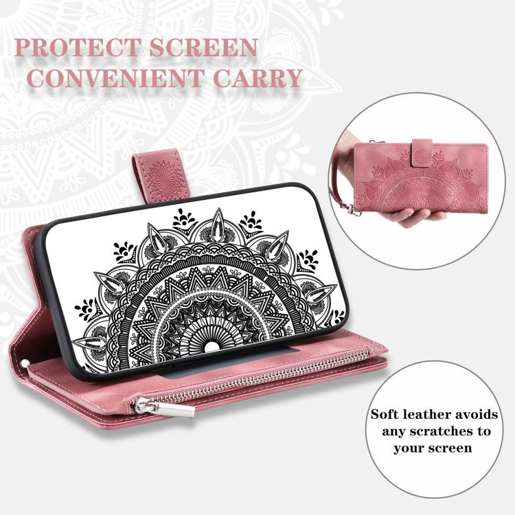 For iPhone 16e Multi-Card Totem Zipper Leather Phone Case(Pink) - iPhone 16e Cases by PMC TechLife | Online Shopping South Africa | PMC TechLife | Buy Now Pay Later Mobicred