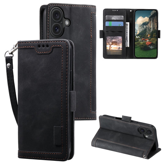 For iPhone 16 Plus Retro Splicing Horizontal Flip Leather Phone Case(Black) - iPhone 16 Plus Cases by PMC Jewellery | Online Shopping South Africa | PMC Jewellery | Buy Now Pay Later Mobicred