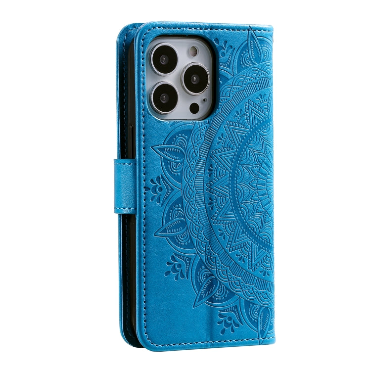 For iPhone 16 Pro Max Totem Flower Embossed Leather Phone Case(Blue) - iPhone 16 Pro Max Cases by PMC TechLife | Online Shopping South Africa | PMC TechLife | Buy Now Pay Later Mobicred