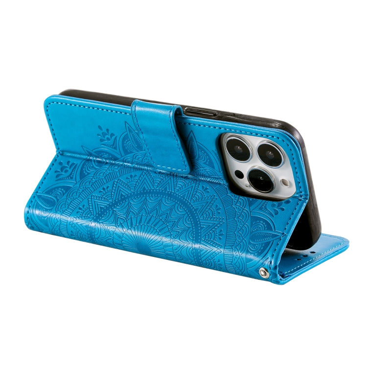 For iPhone 16 Pro Max Totem Flower Embossed Leather Phone Case(Blue) - iPhone 16 Pro Max Cases by PMC TechLife | Online Shopping South Africa | PMC TechLife | Buy Now Pay Later Mobicred