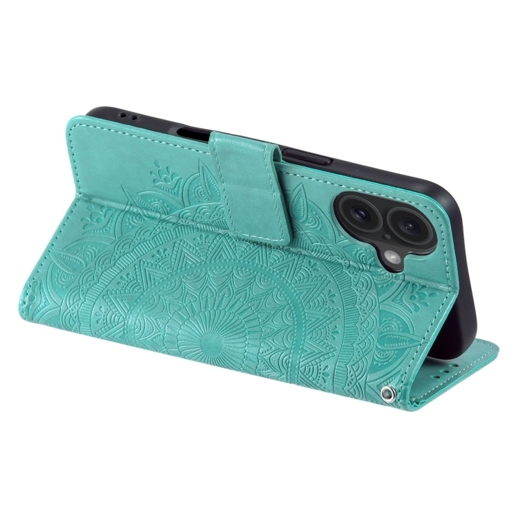 For iPhone 16 Plus Totem Flower Embossed Leather Phone Case(Green) - iPhone 16 Plus Cases by PMC Jewellery | Online Shopping South Africa | PMC Jewellery | Buy Now Pay Later Mobicred