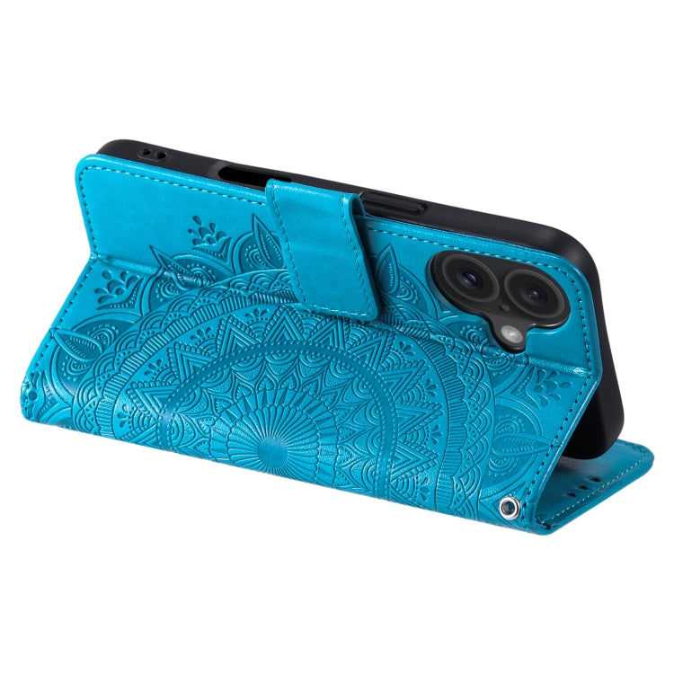 For iPhone 16 Plus Totem Flower Embossed Leather Phone Case(Blue) - iPhone 16 Plus Cases by PMC Jewellery | Online Shopping South Africa | PMC Jewellery | Buy Now Pay Later Mobicred