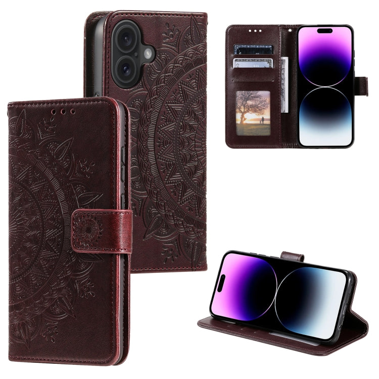 For iPhone 16 Totem Flower Embossed Leather Phone Case(Brown) - iPhone 16 Cases by PMC TechLife | Online Shopping South Africa | PMC TechLife | Buy Now Pay Later Mobicred