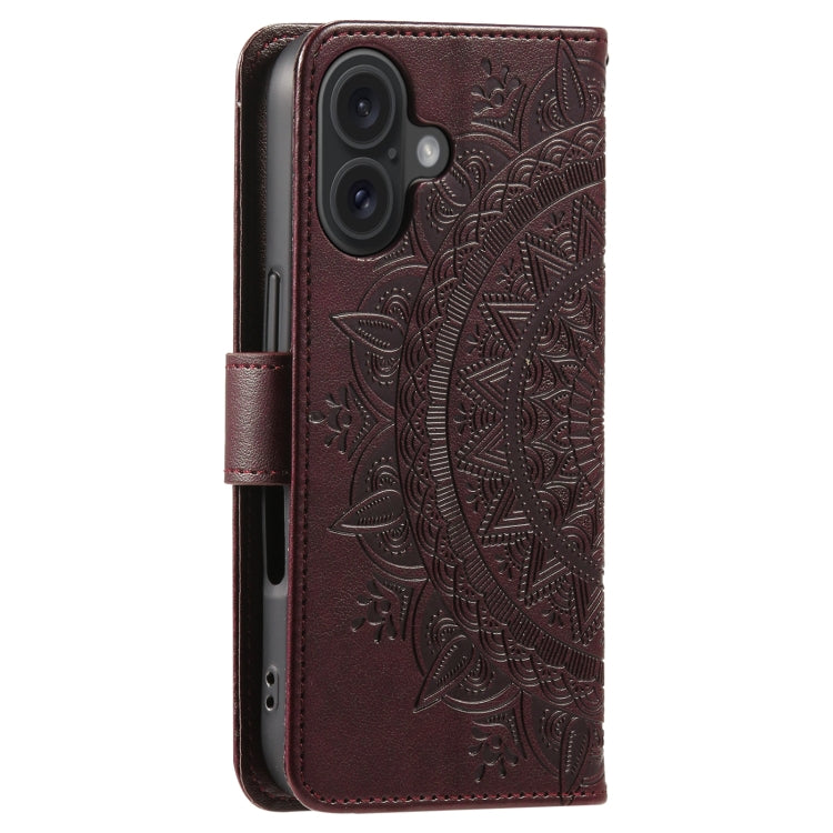 For iPhone 16 Totem Flower Embossed Leather Phone Case(Brown) - iPhone 16 Cases by PMC TechLife | Online Shopping South Africa | PMC TechLife | Buy Now Pay Later Mobicred