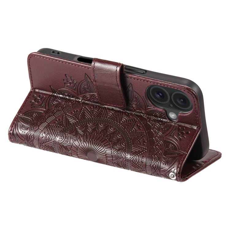 For iPhone 16 Totem Flower Embossed Leather Phone Case(Brown) - iPhone 16 Cases by PMC TechLife | Online Shopping South Africa | PMC TechLife | Buy Now Pay Later Mobicred