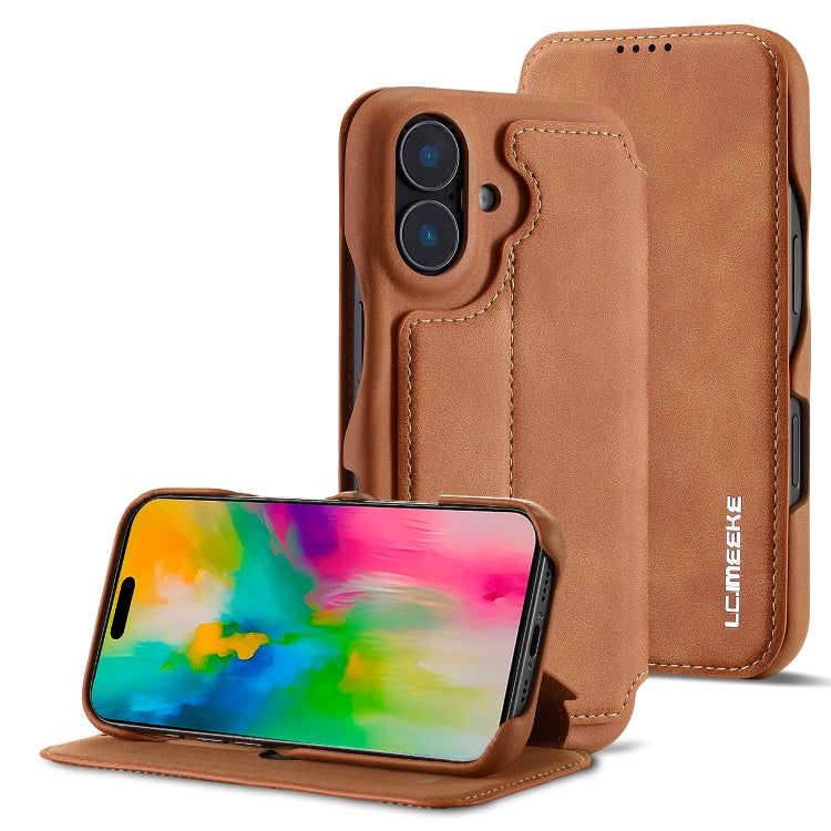 For iPhone 16 LC.IMEEKE Hon Ancient Series Flip Leather Phone Case(Brown) - iPhone 16 Cases by LC.IMEEKE | Online Shopping South Africa | PMC Jewellery | Buy Now Pay Later Mobicred