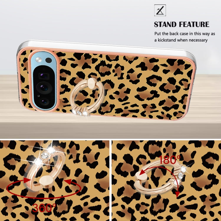 For Google Pixel 9 Pro XL Electroplating Dual-side IMD Phone Case with Ring Holder(Leopard Print) - Google Cases by PMC TechLife | Online Shopping South Africa | PMC TechLife | Buy Now Pay Later Mobicred