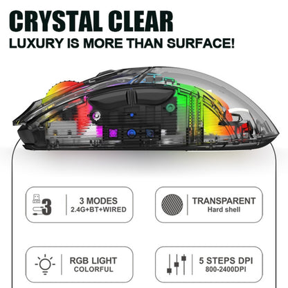 XUNFOX XYH20RGB 2.4G + BT + Wired Transparent 2400DPI RGB Light Gaming Mouse(White) - Wireless Mice by PMC Jewellery | Online Shopping South Africa | PMC Jewellery | Buy Now Pay Later Mobicred