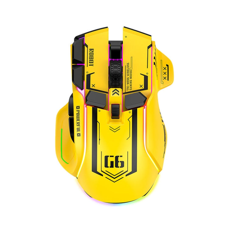 HXSJ G6 10 Keys RGB 12800DPI Tri-mode Wireless Gaming Mouse(Yellow) - Wireless Mice by HXSJ | Online Shopping South Africa | PMC Jewellery