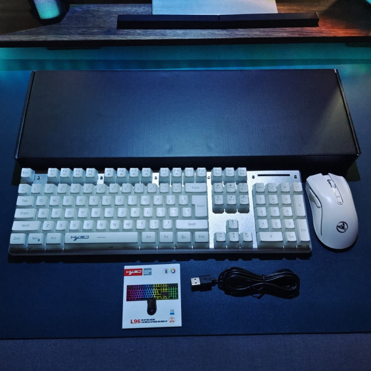 HXSJ L96 2.4G Wireless RGB Backlit Keyboard and Mouse Set 104 Pudding Key Caps + 4800DPI Mouse(White) - Wireless Keyboard by HXSJ | Online Shopping South Africa | PMC Jewellery | Buy Now Pay Later Mobicred