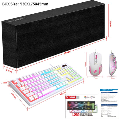 HXSJ L200+X100 Wired RGB Backlit Keyboard and Mouse Set 104 Pudding Key Caps + 3600DPI Mouse(White) - Wired Keyboard by HXSJ | Online Shopping South Africa | PMC Jewellery | Buy Now Pay Later Mobicred