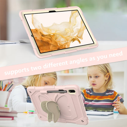 For Samsung Galaxy Tab S9+ Butterfly Kickstand Heavy Duty Hard Rugged Tablet Case(Beige+Rose Pink) - Galaxy Tab S9+ Cases by PMC Jewellery | Online Shopping South Africa | PMC Jewellery | Buy Now Pay Later Mobicred