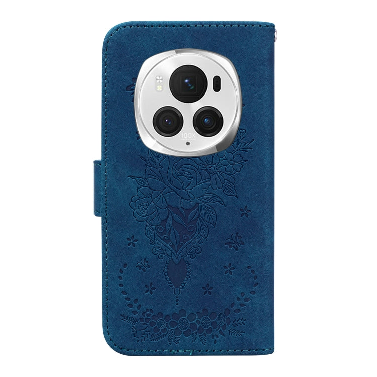 For Honor Magic6 Pro Butterfly Rose Embossed Leather Phone Case(Blue) - Honor Cases by PMC Jewellery | Online Shopping South Africa | PMC Jewellery | Buy Now Pay Later Mobicred