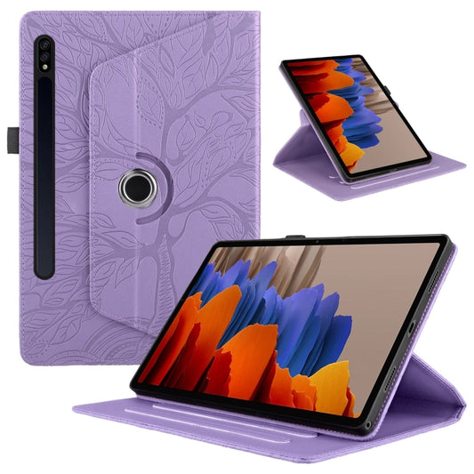 For Samsung Galaxy Tab S9 / S7 / S8 Tree Life Embossed Rotation Leather Tablet Case(Purple) - Galaxy Tab S9 Cases by PMC Jewellery | Online Shopping South Africa | PMC Jewellery | Buy Now Pay Later Mobicred