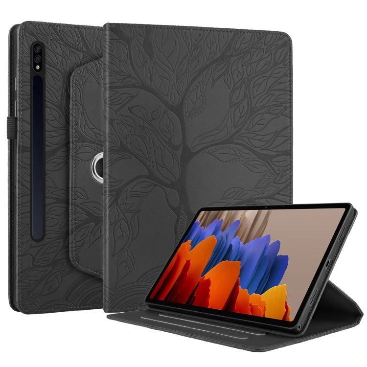 For Samsung Galaxy Tab S9+ / S8+ / S7+ Tree Life Embossed Rotation Leather Tablet Case(Black) - Tab A7 Lite T220 / T225 by PMC Jewellery | Online Shopping South Africa | PMC Jewellery | Buy Now Pay Later Mobicred