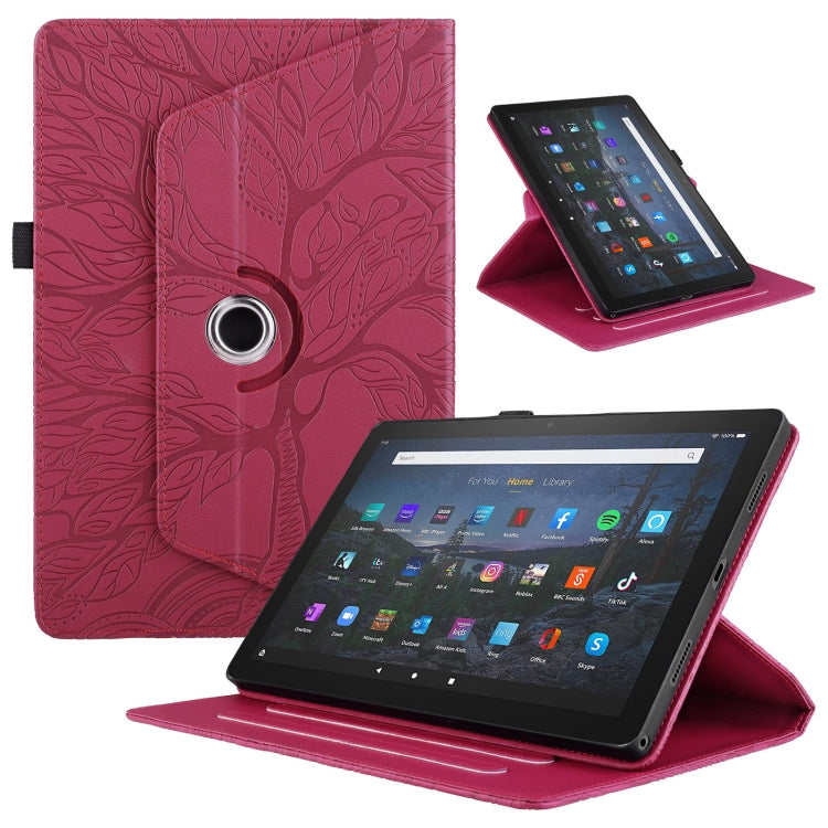 For Amazon Kindle Fire HD10 2021 Tree Life Embossed Rotation Leather Tablet Case(Red) - Amazon by PMC TechLife | Online Shopping South Africa | PMC TechLife | Buy Now Pay Later Mobicred