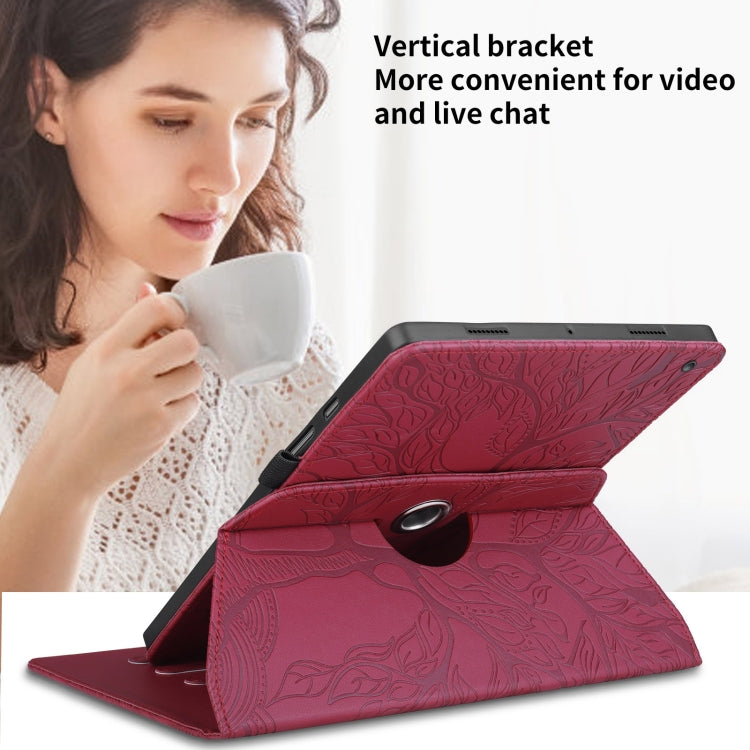 For Amazon Kindle Fire HD10 2021 Tree Life Embossed Rotation Leather Tablet Case(Red) - Amazon by PMC TechLife | Online Shopping South Africa | PMC TechLife | Buy Now Pay Later Mobicred