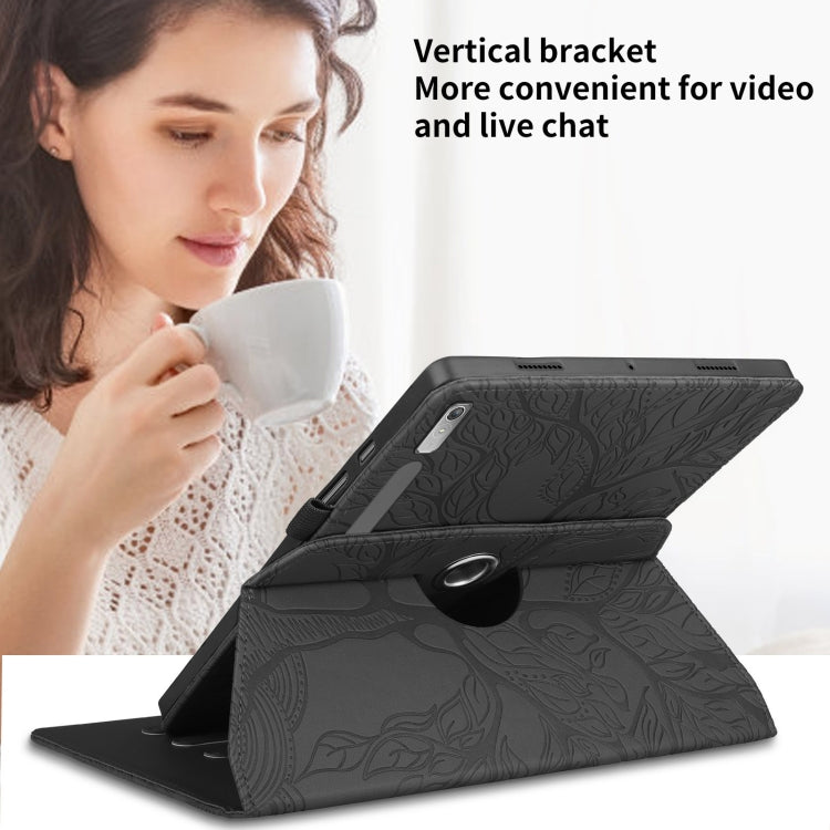 For Lenovo Tab P11 Pro 2nd / Xiaoxin Pad 11 Pro Tree Life Embossed Rotation Leather Tablet Case(Black) - Lenovo by PMC TechLife | Online Shopping South Africa | PMC TechLife | Buy Now Pay Later Mobicred
