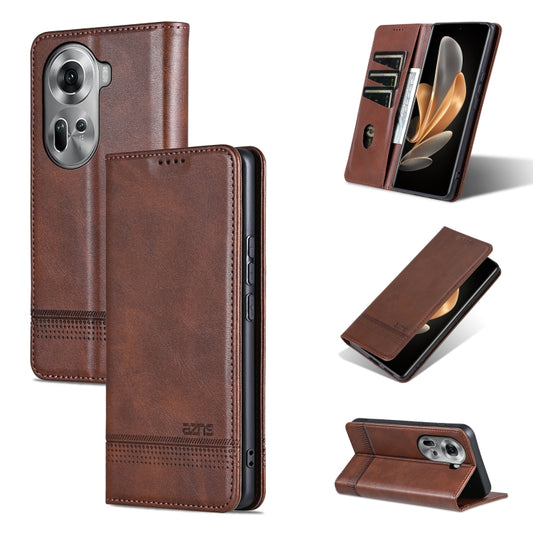 For OPPO Reno11 Global AZNS Magnetic Calf Texture Flip Leather Phone Case(Dark Brown) - Reno11 Cases by AZNS | Online Shopping South Africa | PMC Jewellery | Buy Now Pay Later Mobicred