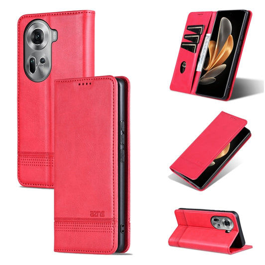 For OPPO Reno11 Global AZNS Magnetic Calf Texture Flip Leather Phone Case(Red) - Reno11 Cases by AZNS | Online Shopping South Africa | PMC Jewellery | Buy Now Pay Later Mobicred