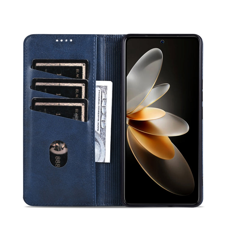 For OPPO Reno12 Global AZNS Magnetic Calf Texture Flip Leather Phone Case(Dark Blue) - Reno12 Cases by AZNS | Online Shopping South Africa | PMC Jewellery | Buy Now Pay Later Mobicred