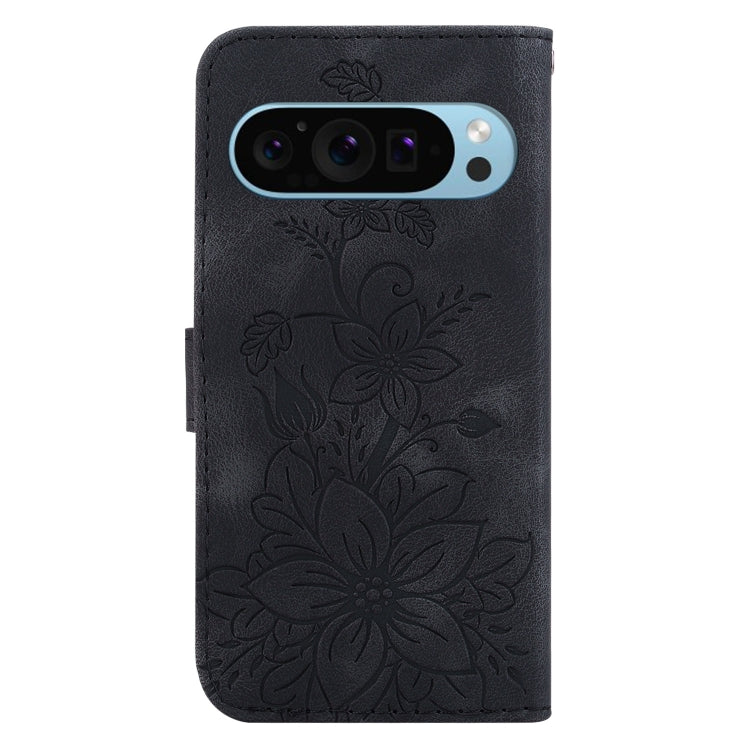 For Google Pixel 9 Pro Lily Embossed Leather Phone Case(Black) - Google Cases by PMC Jewellery | Online Shopping South Africa | PMC Jewellery | Buy Now Pay Later Mobicred