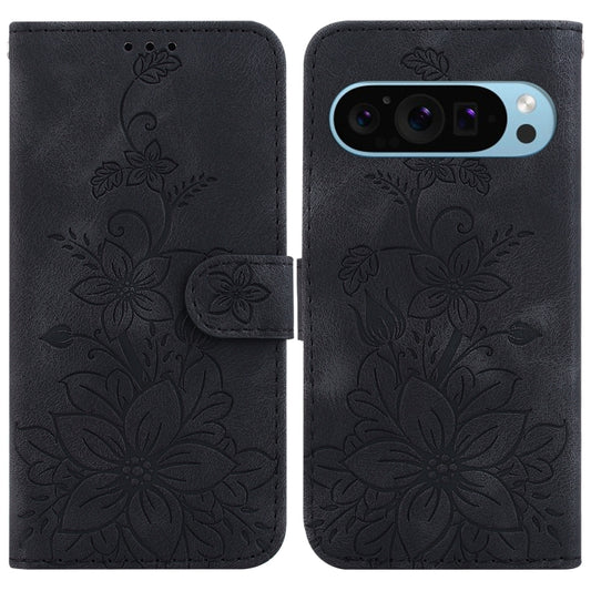 For Google Pixel 9 Lily Embossed Leather Phone Case(Black) - Google Cases by PMC Jewellery | Online Shopping South Africa | PMC Jewellery | Buy Now Pay Later Mobicred