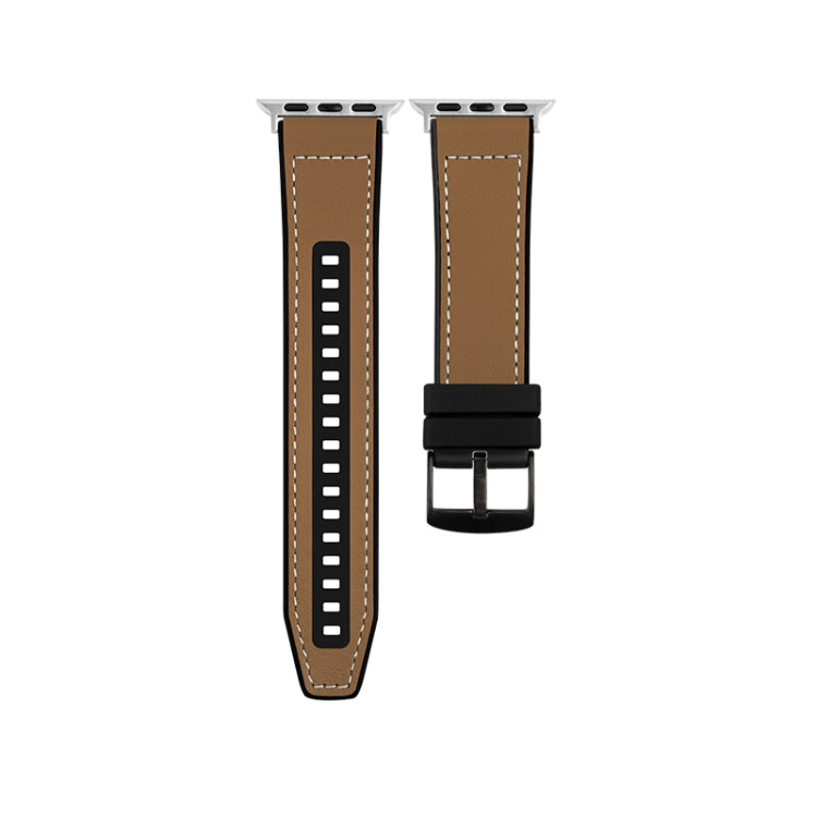 For Apple Watch Series 9 45mm Hybrid Leather Silicone Watch Band(Brown) - Watch Bands by PMC Jewellery | Online Shopping South Africa | PMC Jewellery