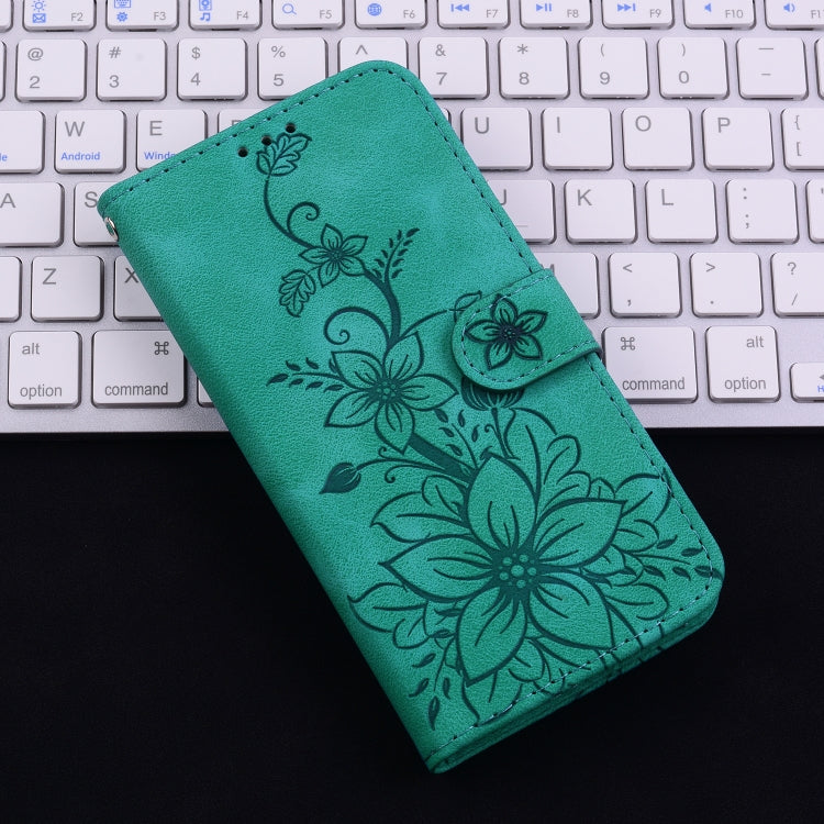 For iPhone 16 Pro Max Lily Embossed Leather Phone Case(Green) - iPhone 16 Pro Max Cases by PMC TechLife | Online Shopping South Africa | PMC TechLife | Buy Now Pay Later Mobicred