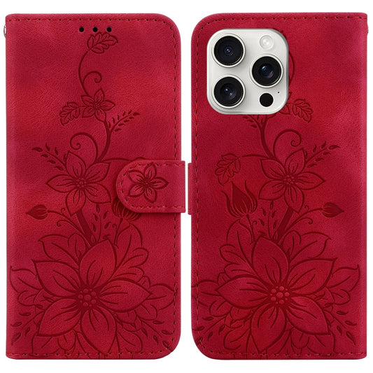 For iPhone 16 Pro Lily Embossed Leather Phone Case(Red) - iPhone 16 Pro Cases by PMC Jewellery | Online Shopping South Africa | PMC Jewellery | Buy Now Pay Later Mobicred